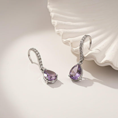 Silver Amethyst Teardrop Dangle Earrings