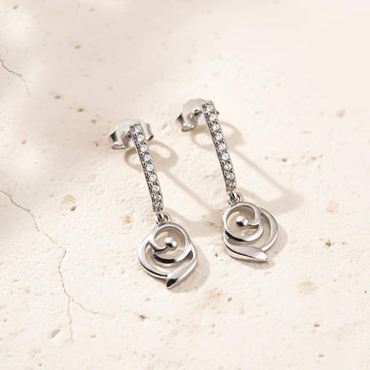 Silver CZ Spiral Drop Earrings for Women