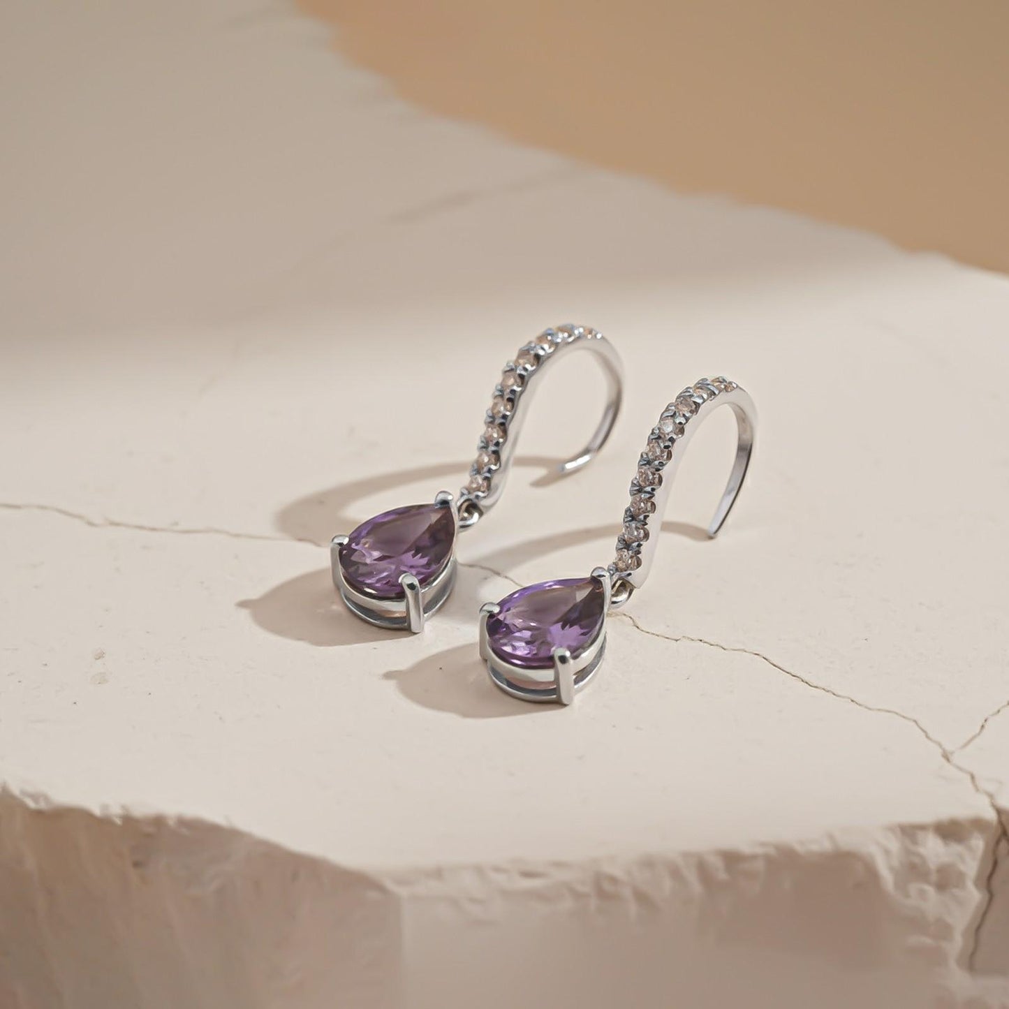 Silver Amethyst Teardrop Dangle Earrings