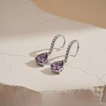 Silver Amethyst Teardrop Dangle Earrings