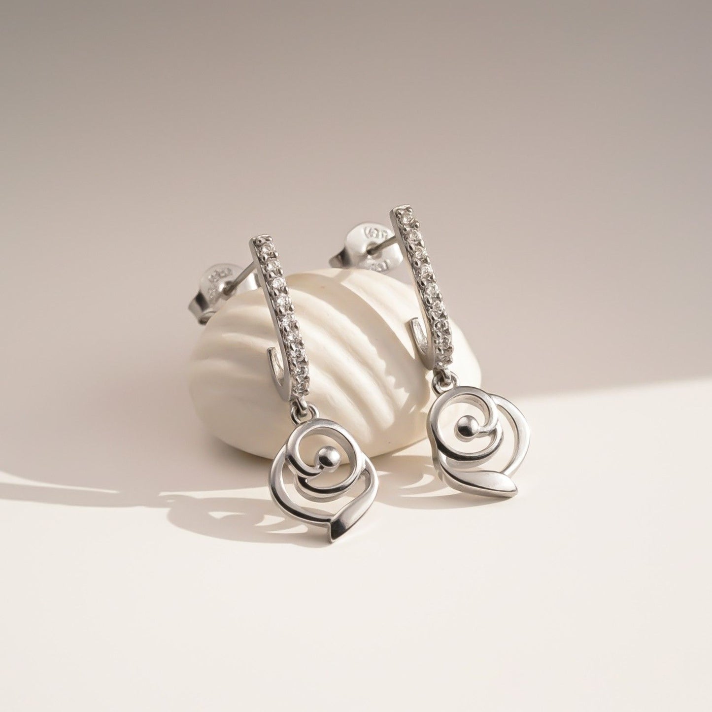 Silver CZ Spiral Drop Earrings for Women