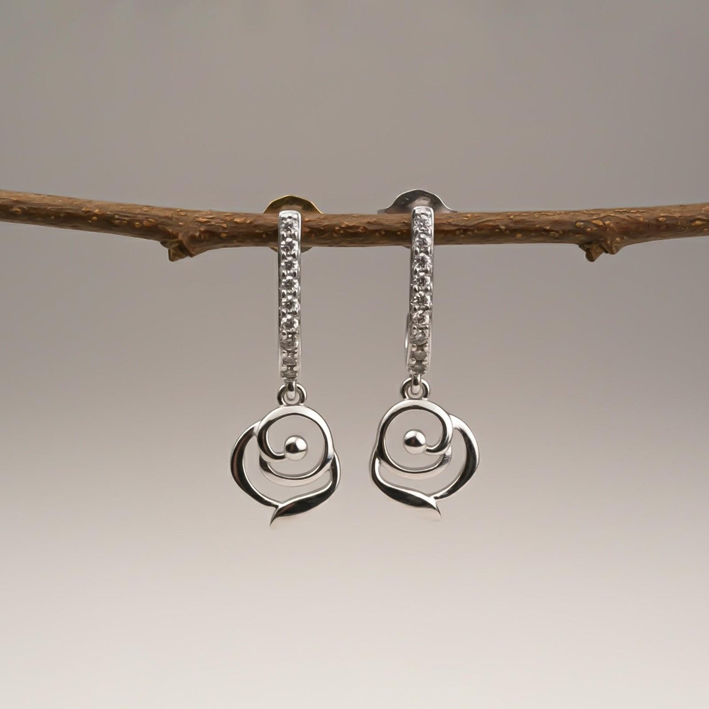 Silver CZ Spiral Drop Earrings for Women