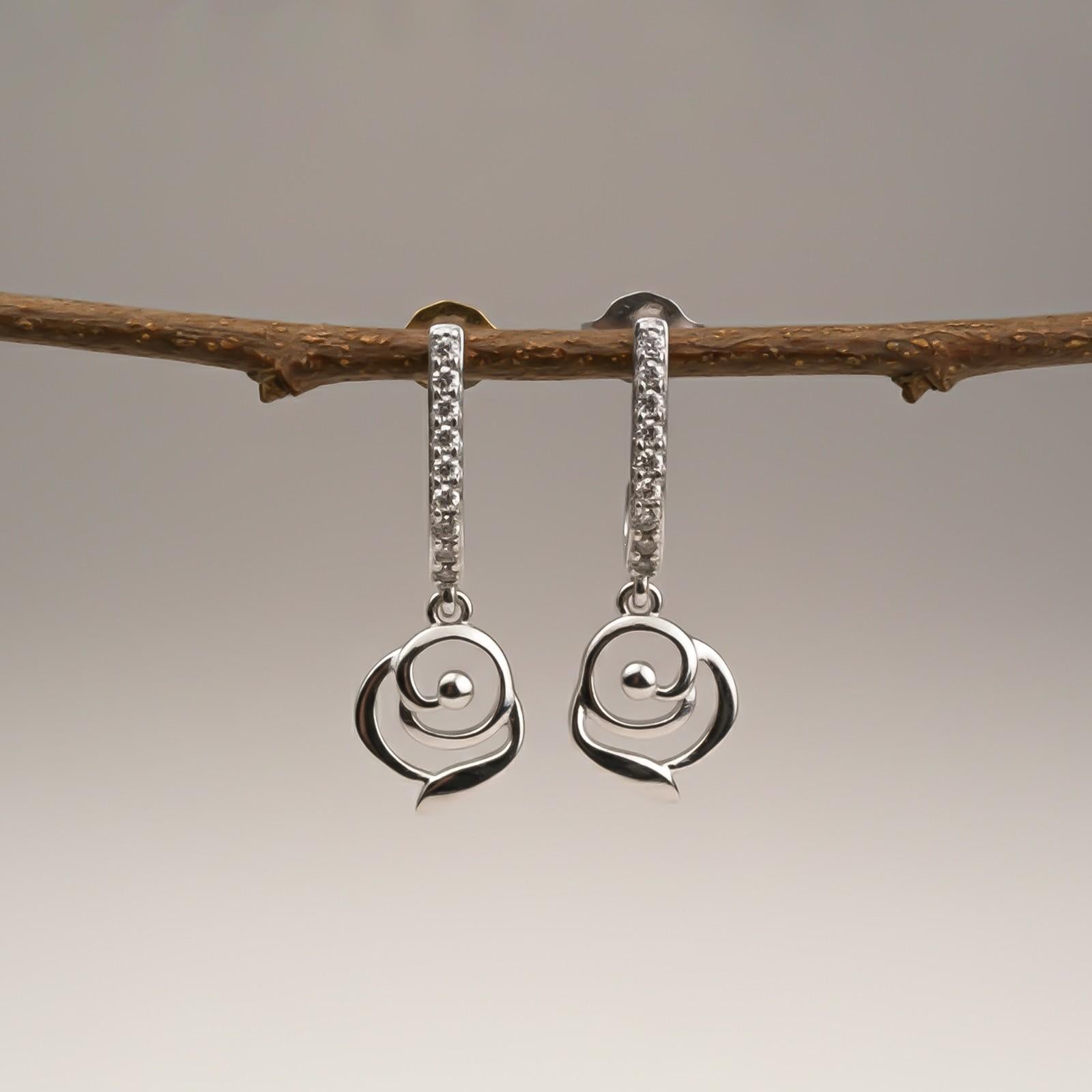 Silver CZ Spiral Drop Earrings for Women