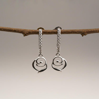 Silver CZ Spiral Drop Earrings for Women
