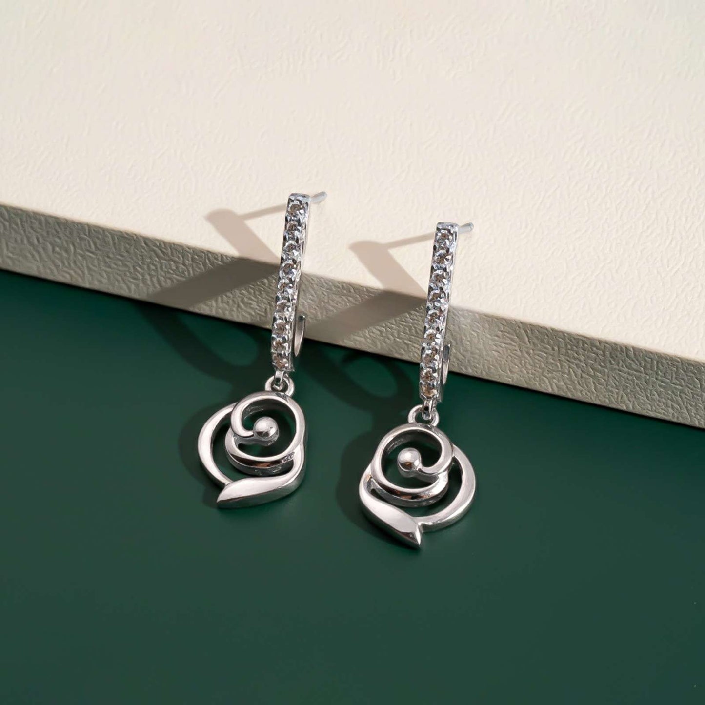 Silver CZ Spiral Drop Earrings for Women