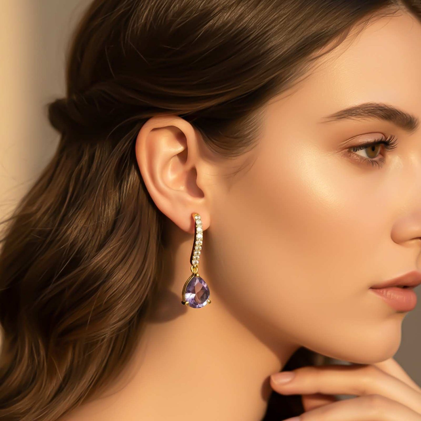 Silver Amethyst Teardrop Dangle Earrings
