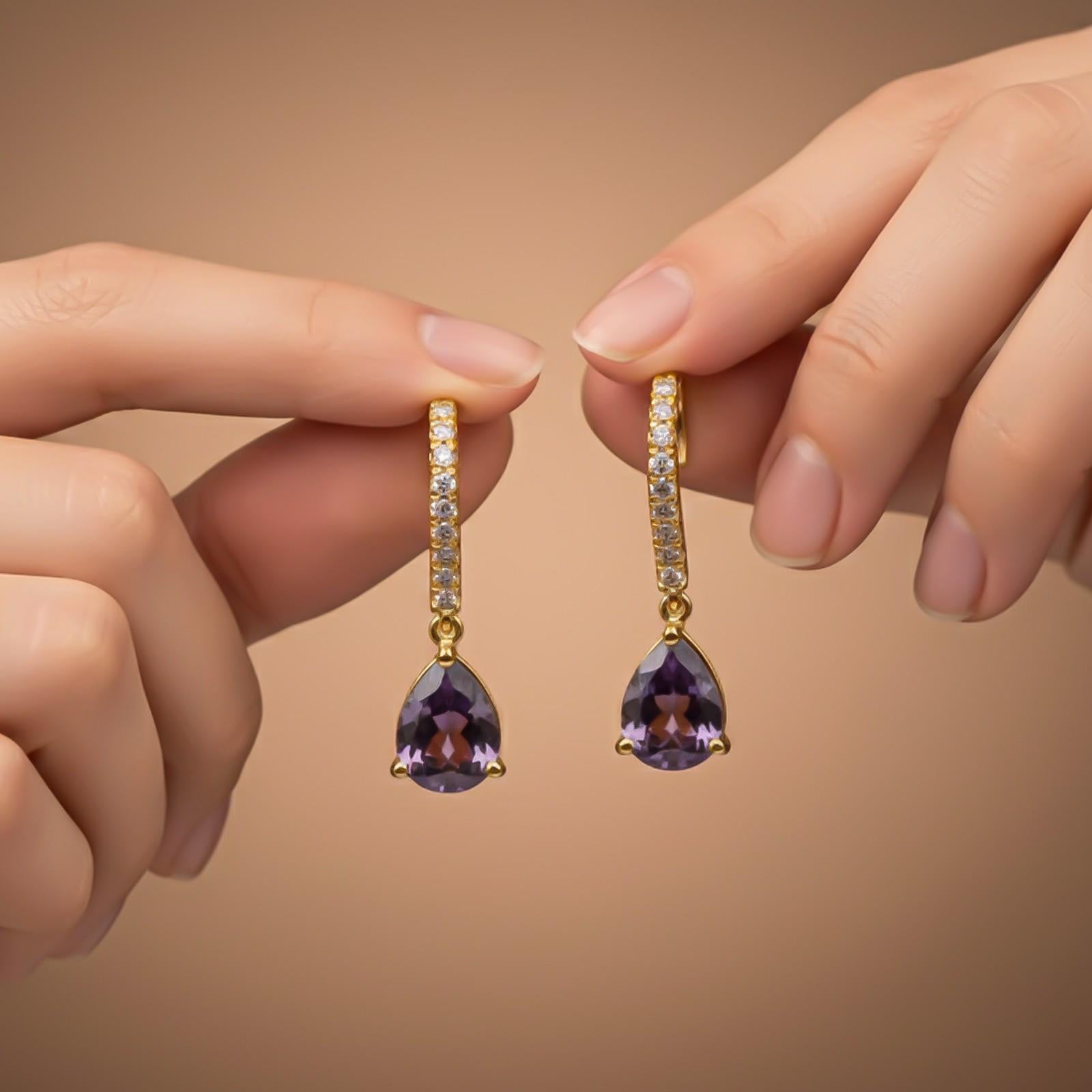 Silver Amethyst Teardrop Dangle Earrings