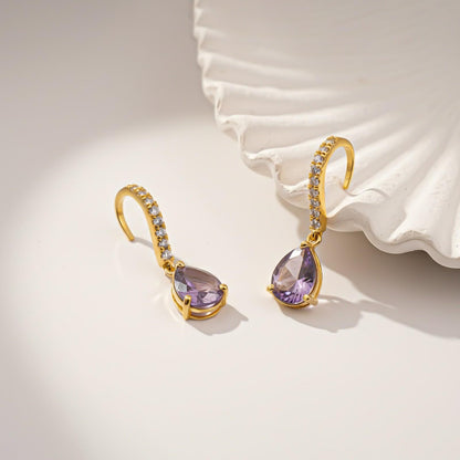 Silver Amethyst Teardrop Dangle Earrings