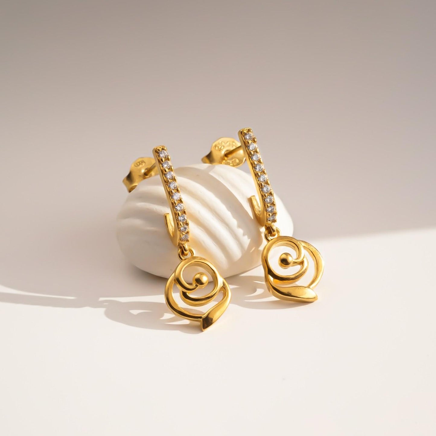 Silver CZ Spiral Drop Earrings for Women