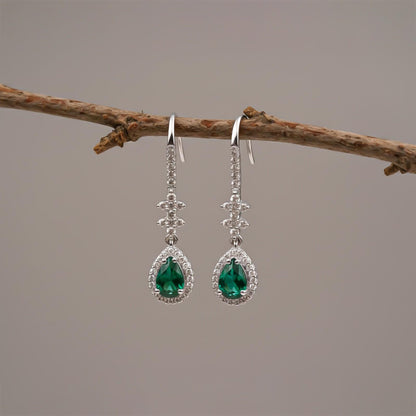 Silver Emerald Teardrop Star Dangle Earrings