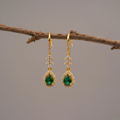 Silver Emerald Teardrop Star Dangle Earrings