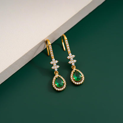 Silver Emerald Teardrop Star Dangle Earrings