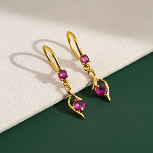 Silver Pink Ruby Twist Drop Earrings