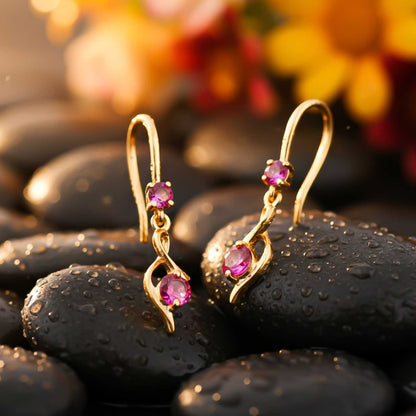 Silver Pink Ruby Twist Drop Earrings