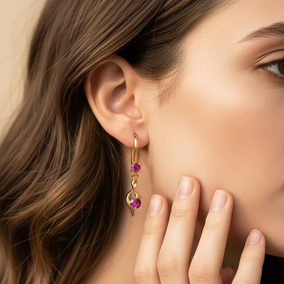 Silver Pink Ruby Twist Drop Earrings