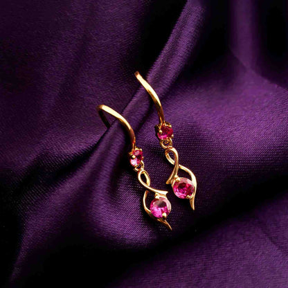 Silver Pink Ruby Twist Drop Earrings