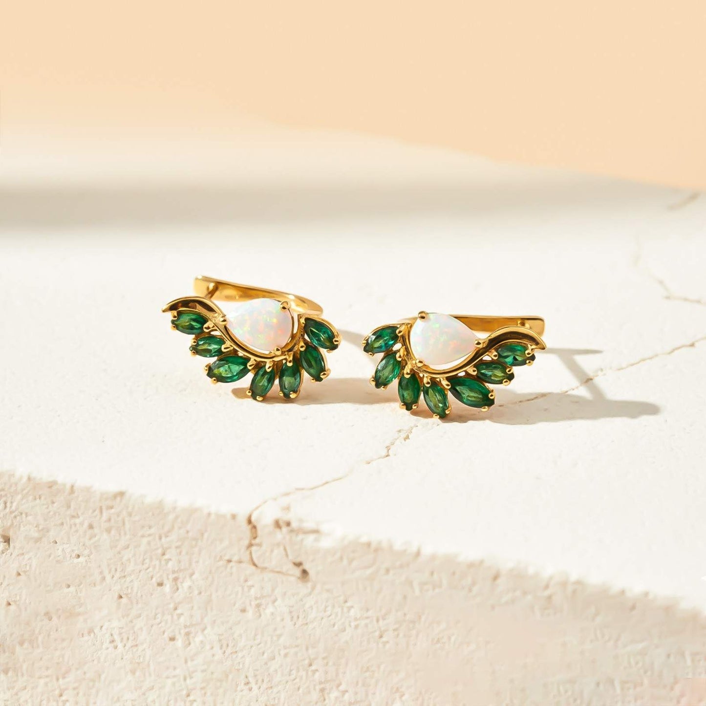 Silver Opal & Emerald Leaf Designer Earrings