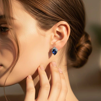 Silver Blue Sapphire Crown Stud Earrings