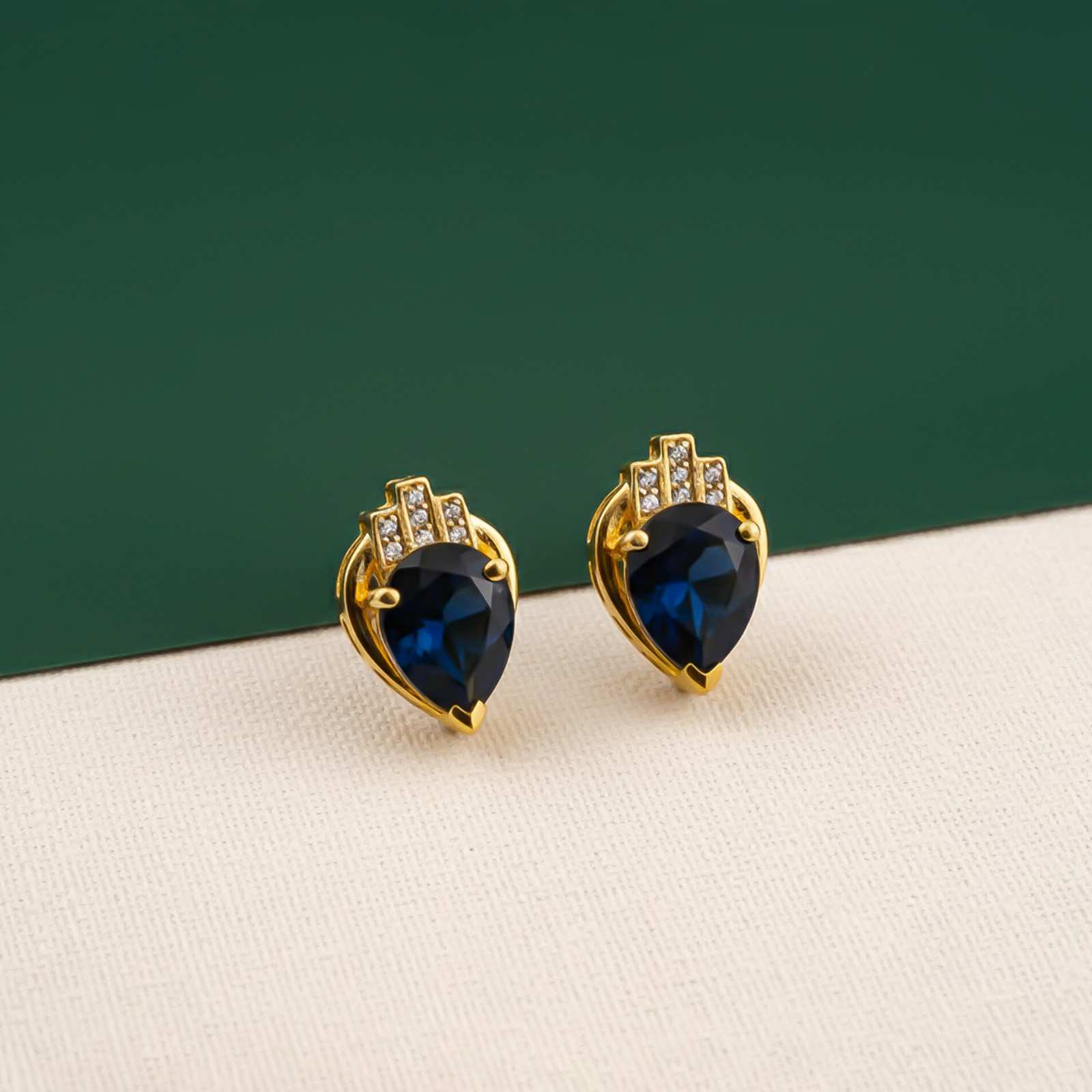 Silver Blue Sapphire Crown Stud Earrings