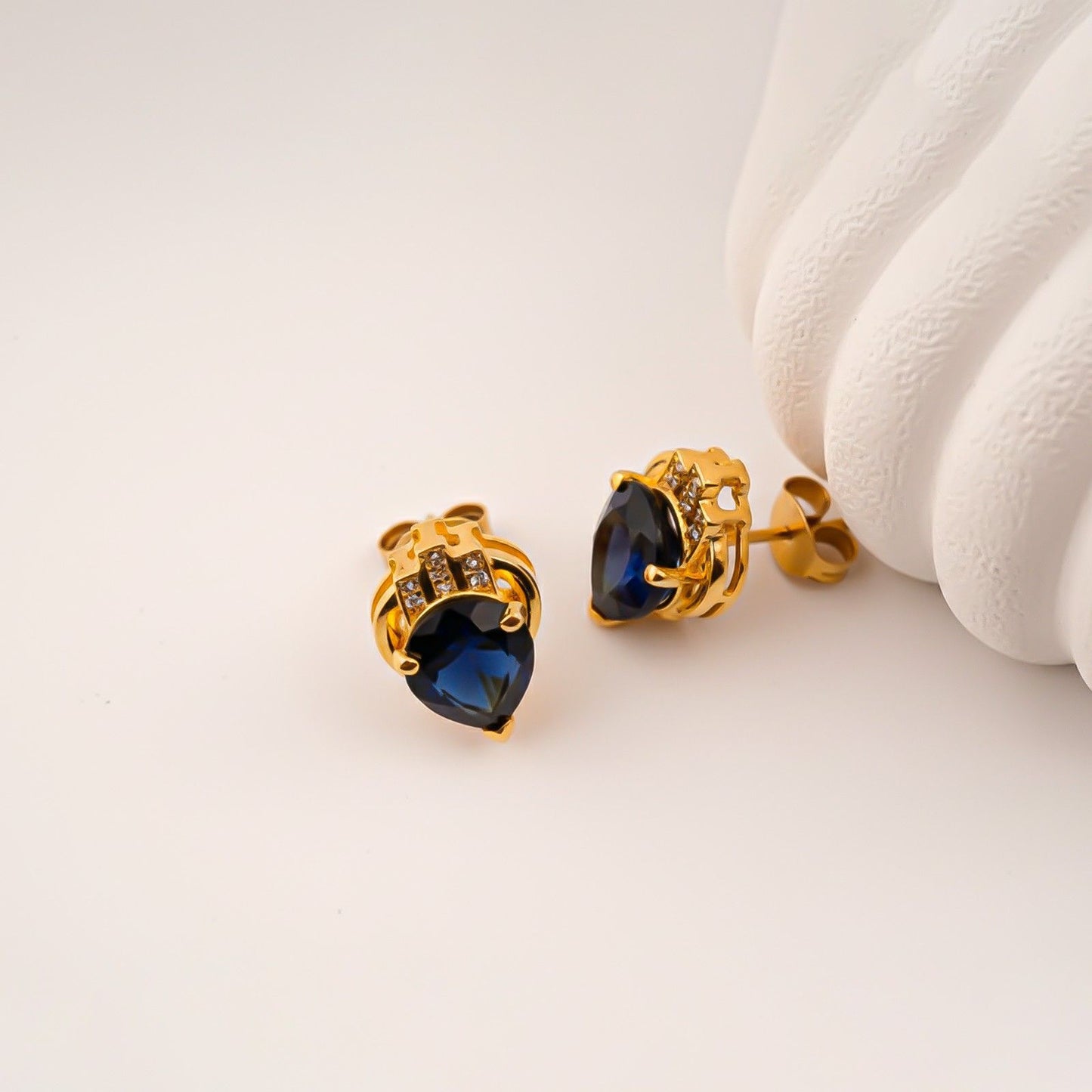 Silver Blue Sapphire Crown Stud Earrings