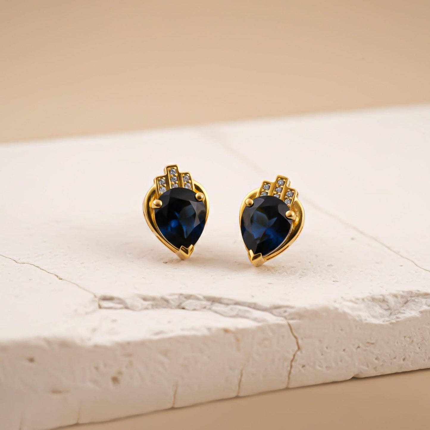 Silver Blue Sapphire Crown Stud Earrings