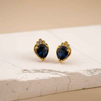 Silver Blue Sapphire Crown Stud Earrings