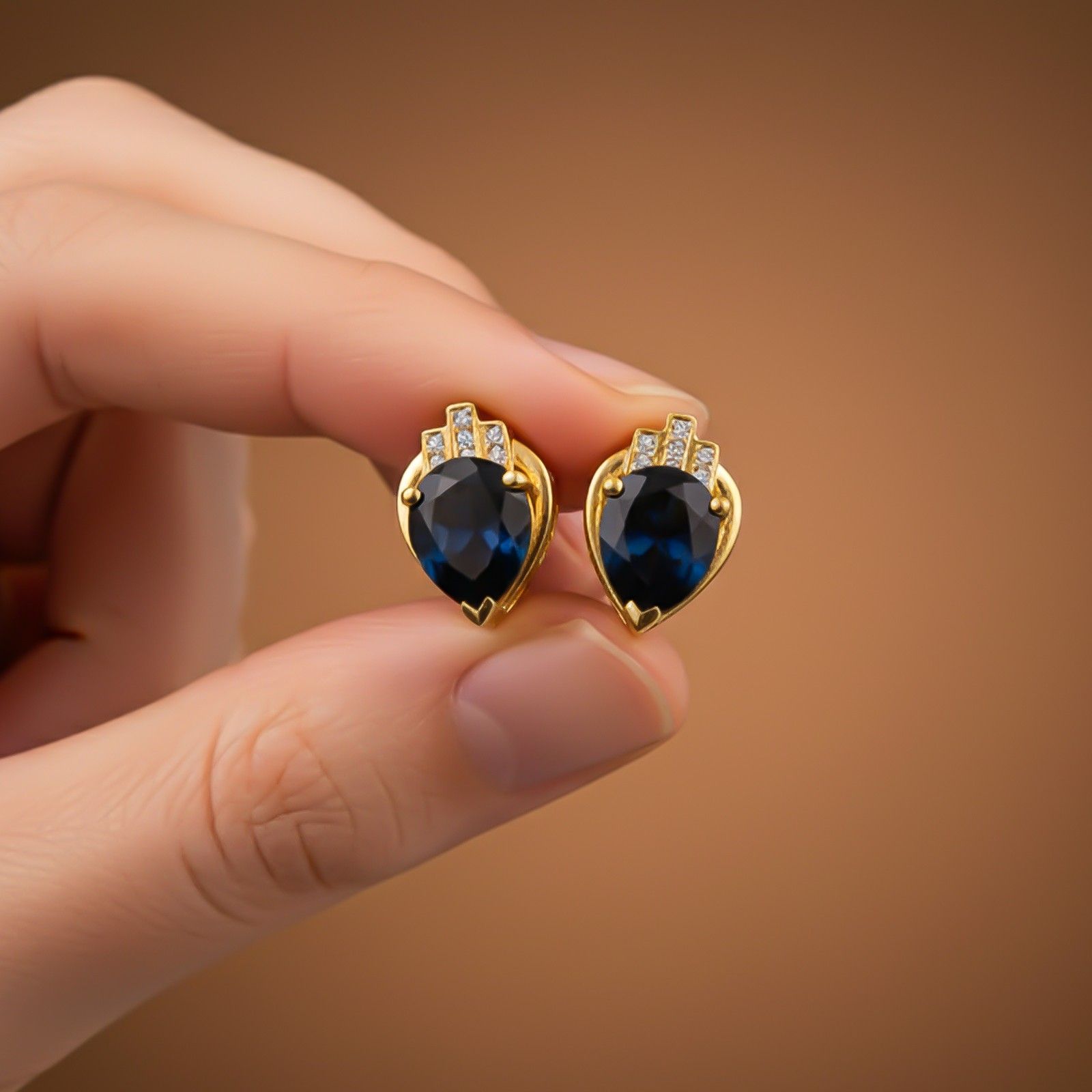 Silver Blue Sapphire Crown Stud Earrings