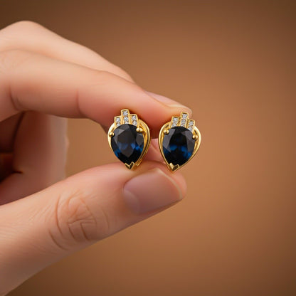 Silver Blue Sapphire Crown Stud Earrings