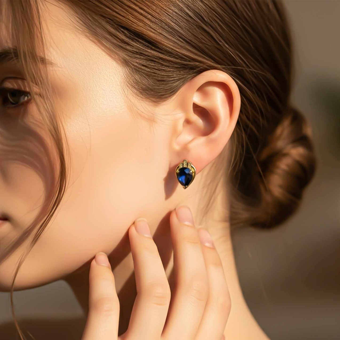 Silver Blue Sapphire Crown Stud Earrings