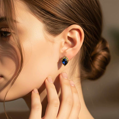 Silver Blue Sapphire Crown Stud Earrings