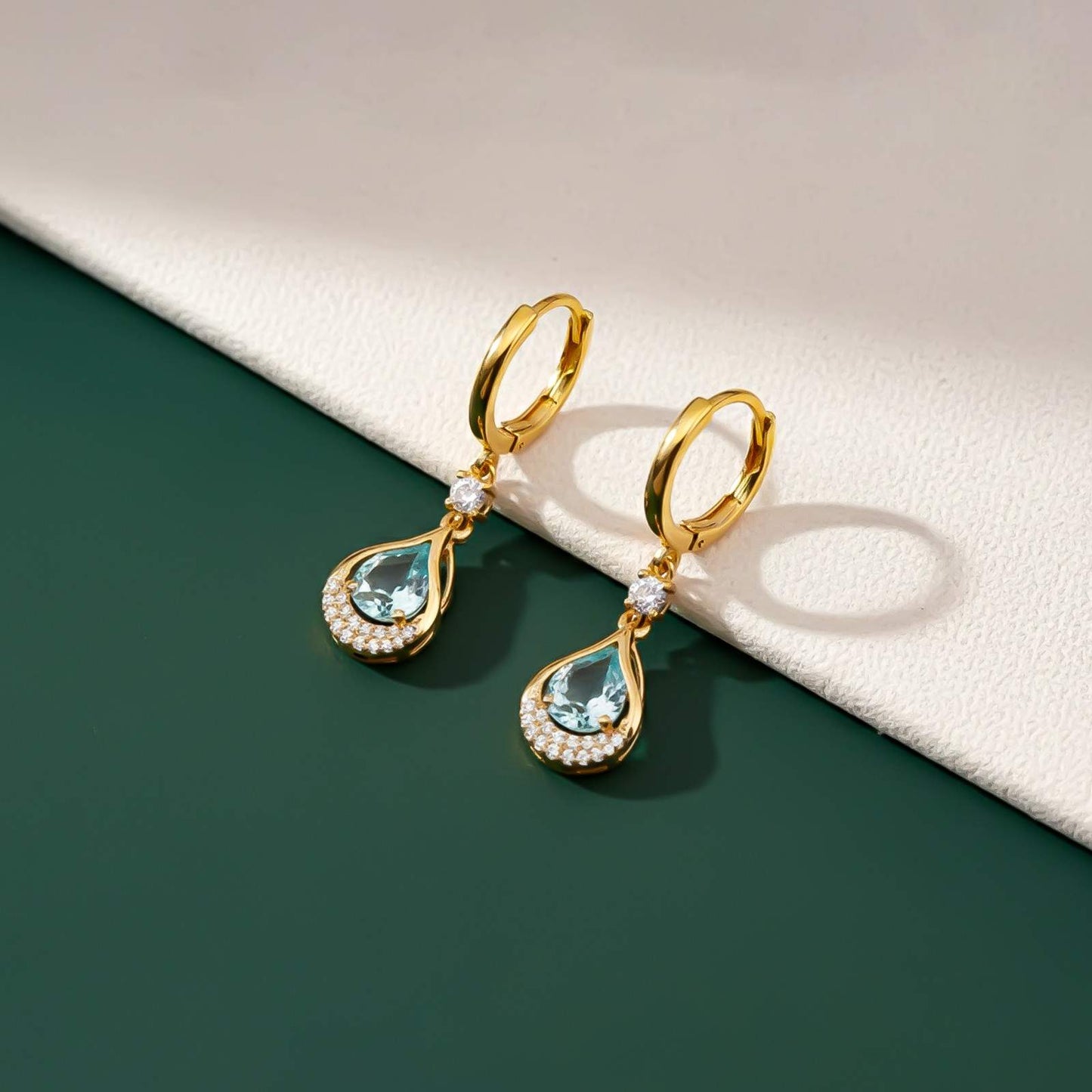 Silver Aquamarine Teardrop Halo Dangle Earrings