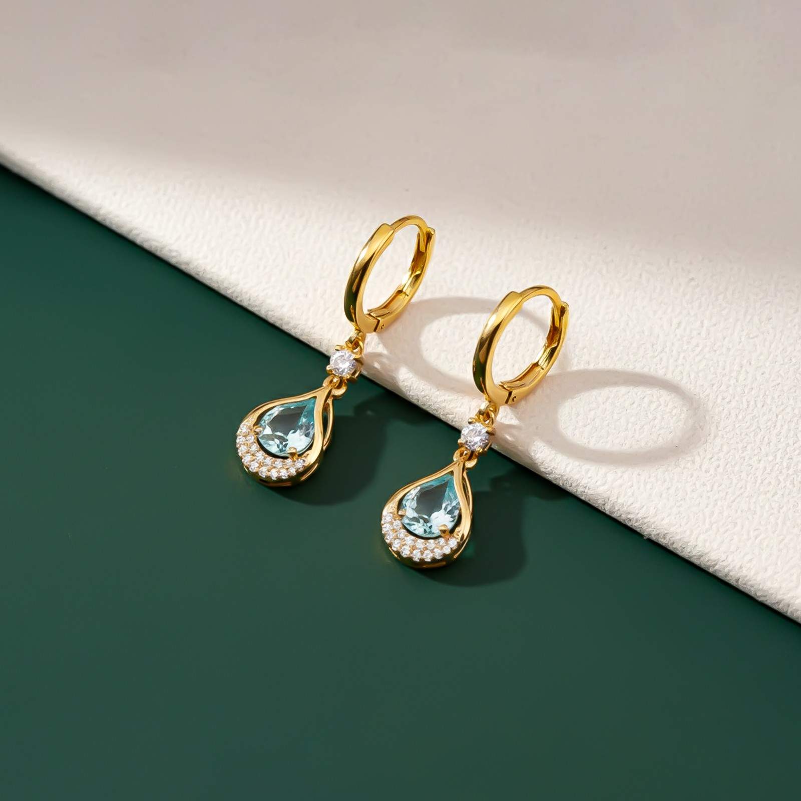 Silver Aquamarine Teardrop Halo Dangle Earrings