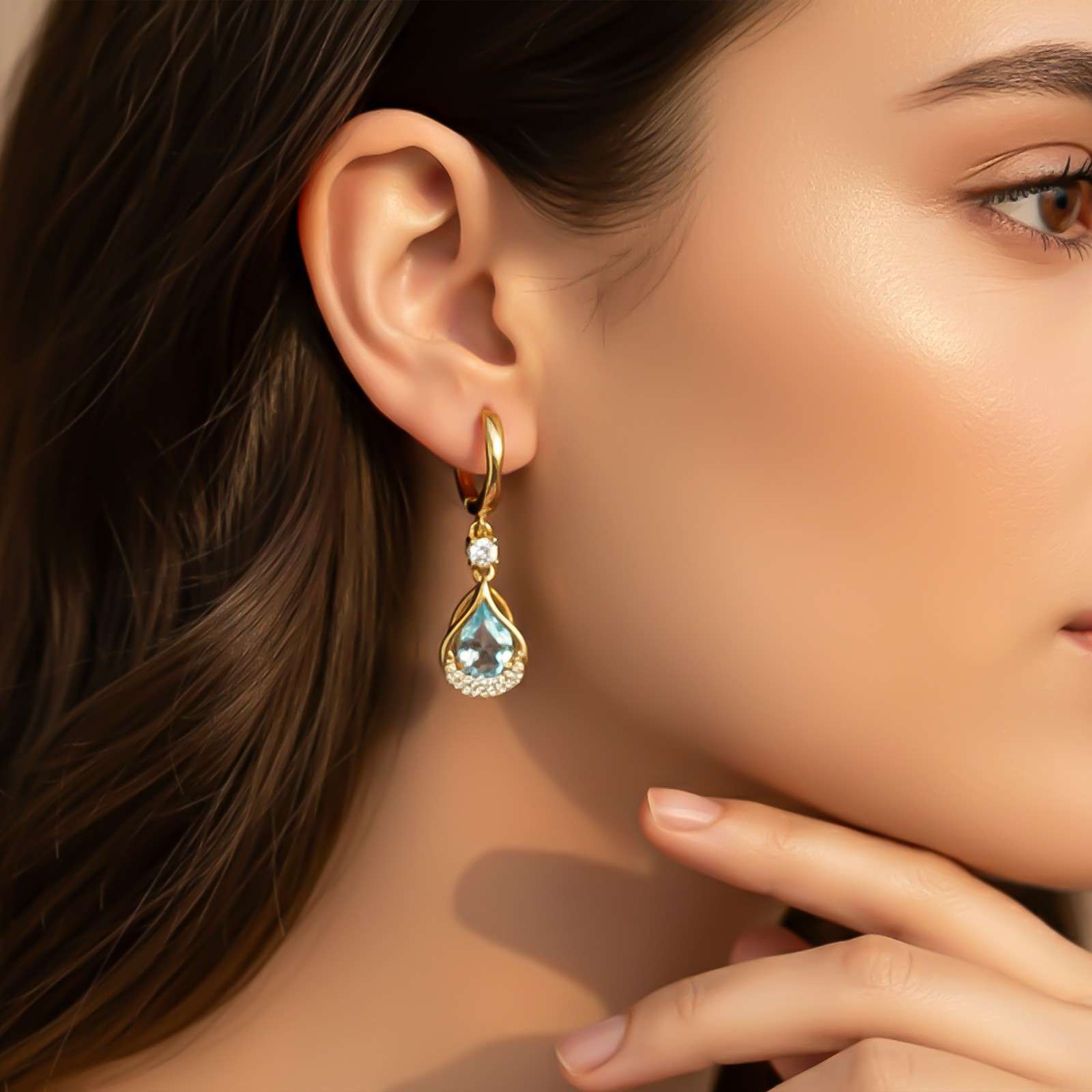 Silver Aquamarine Teardrop Halo Dangle Earrings