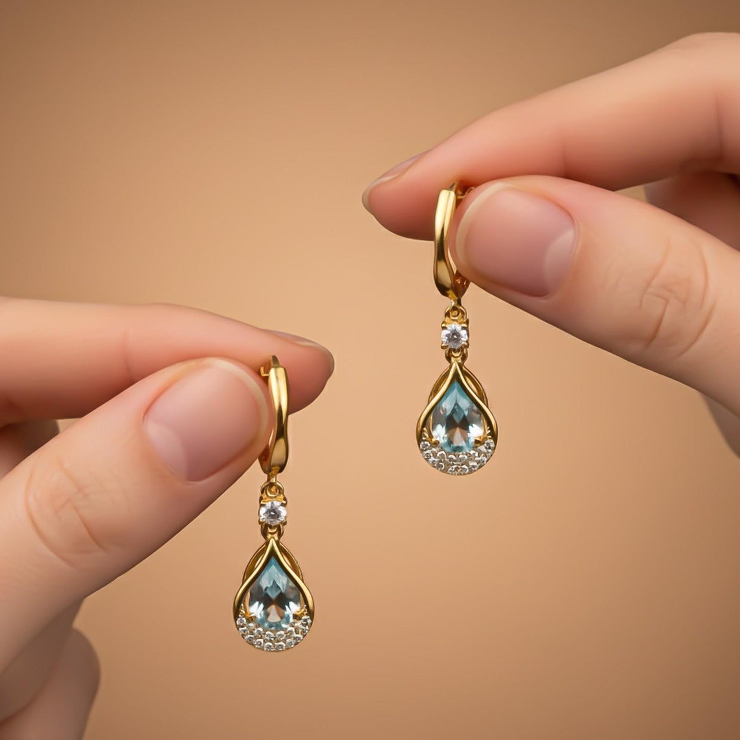 Silver Aquamarine Teardrop Halo Dangle Earrings