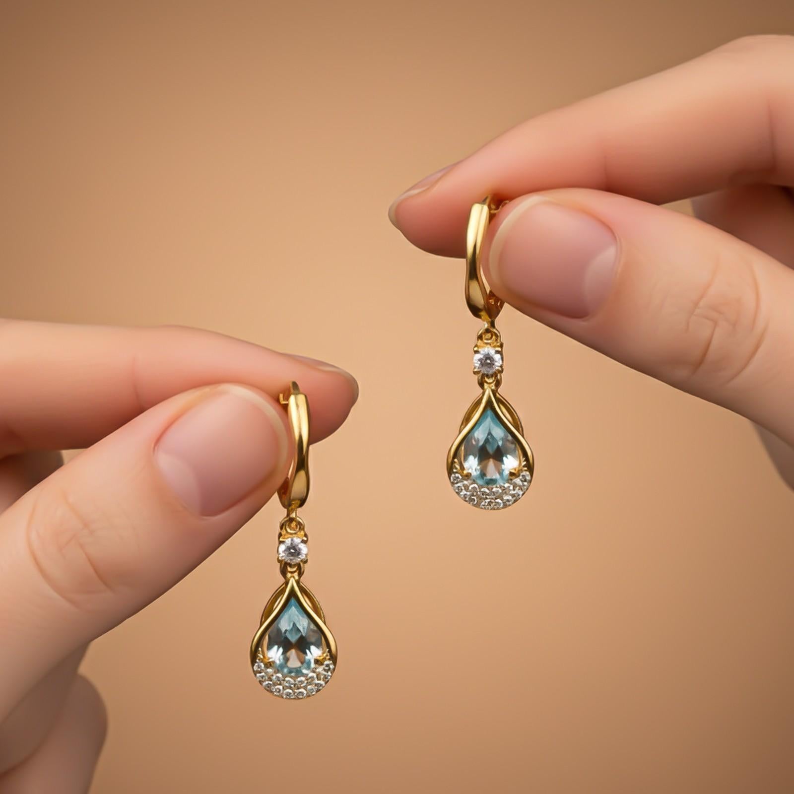 Silver Aquamarine Teardrop Halo Dangle Earrings