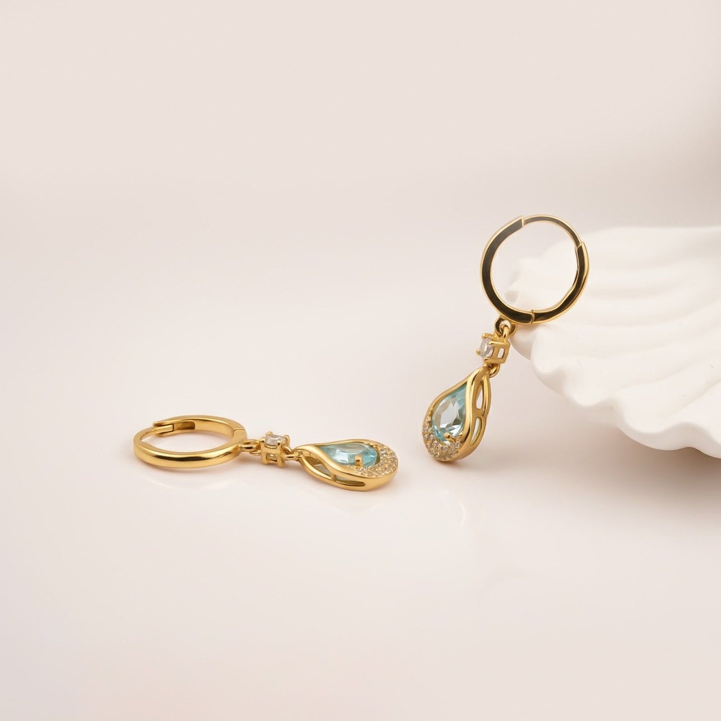 Silver Aquamarine Teardrop Halo Dangle Earrings