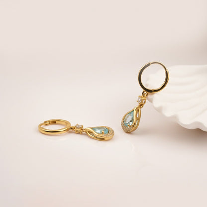 Silver Aquamarine Teardrop Halo Dangle Earrings