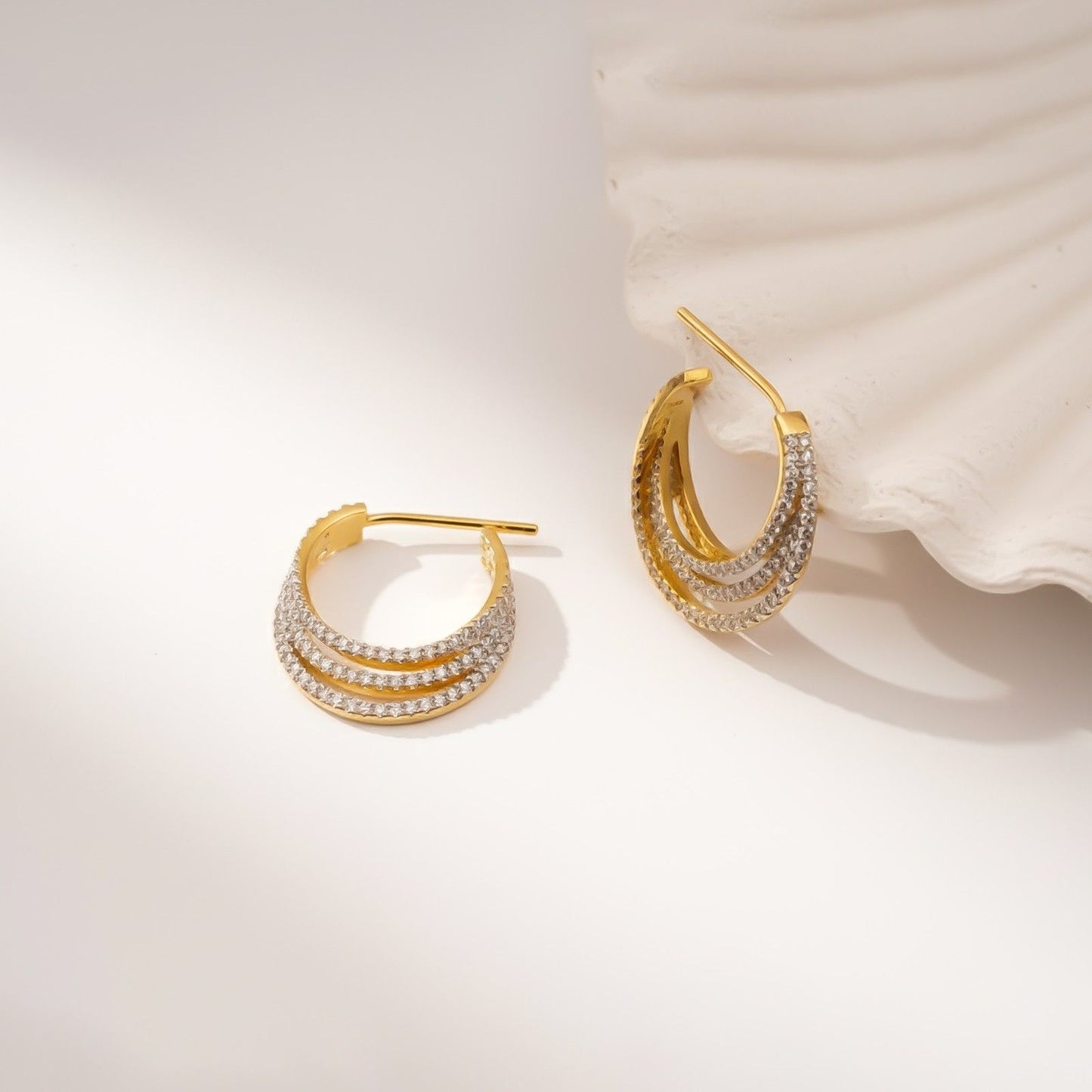 Silver Multi-Layer CZ Hoop Earrings for Women
