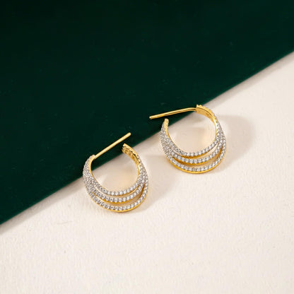 Silver Multi-Layer CZ Hoop Earrings for Women
