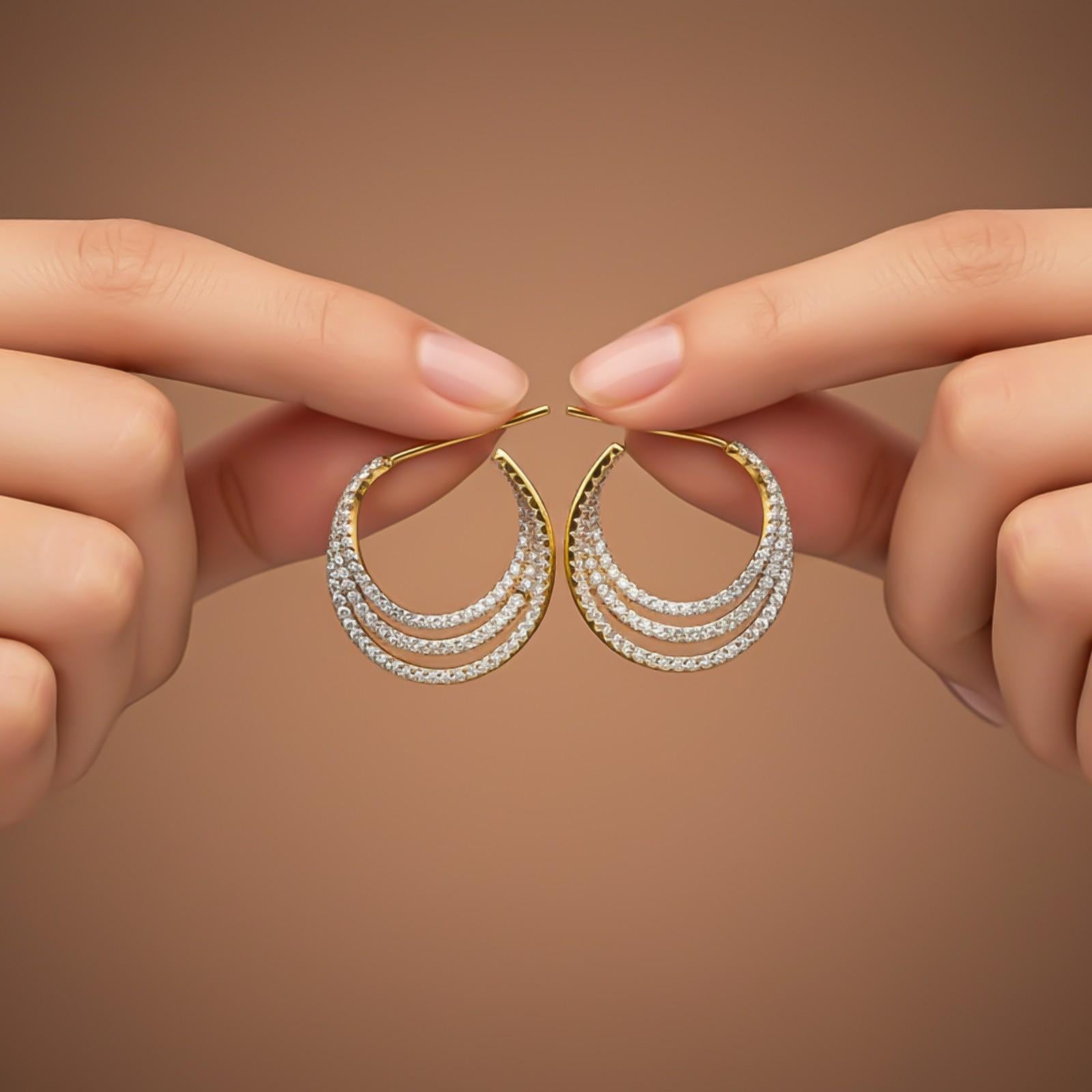 Silver Multi-Layer CZ Hoop Earrings for Women