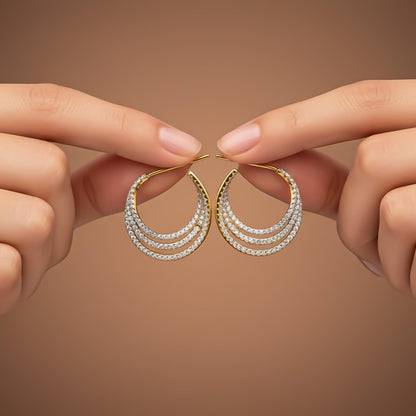 Silver Multi-Layer CZ Hoop Earrings for Women