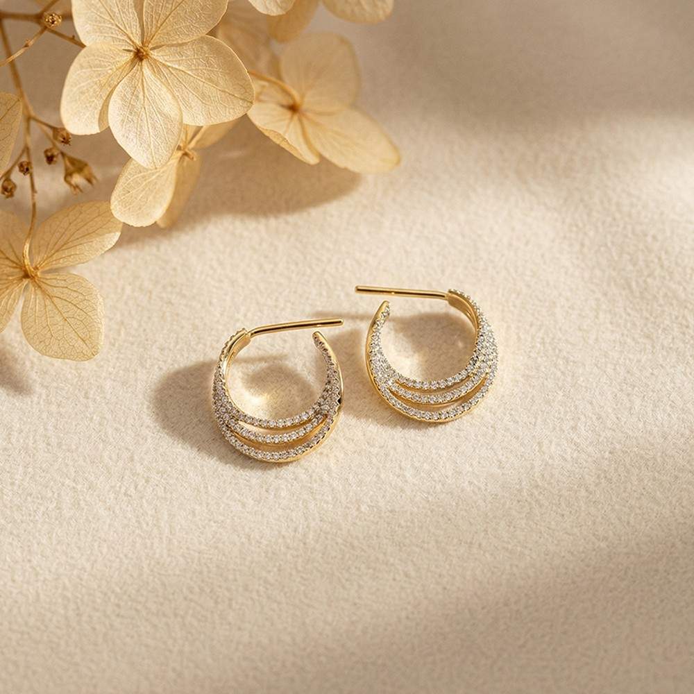 Silver Multi-Layer CZ Hoop Earrings for Women