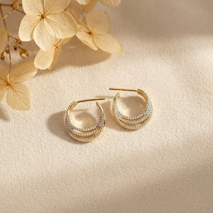 Silver Multi-Layer CZ Hoop Earrings for Women