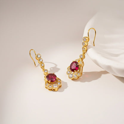 Silver Red Ruby Vintage Drop Earrings