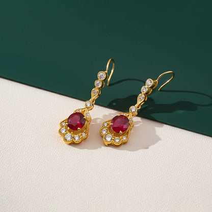 Silver Red Ruby Vintage Drop Earrings