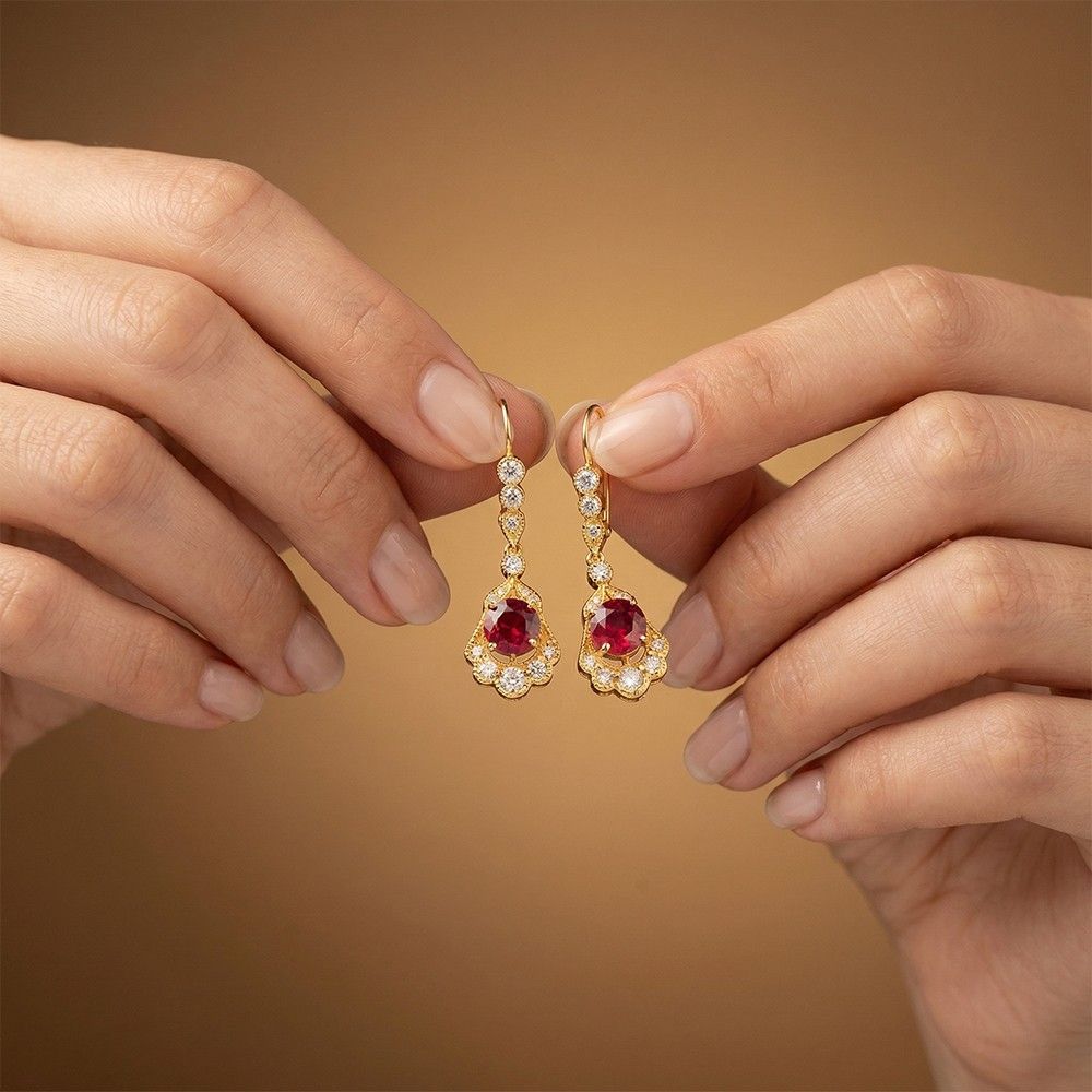 Silver Red Ruby Vintage Drop Earrings