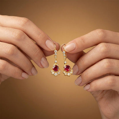 Silver Red Ruby Vintage Drop Earrings