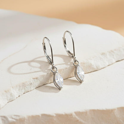 Silver Marquise Drop Hoop Earrings
