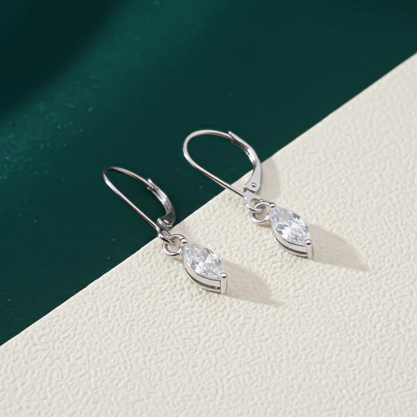 Silver Marquise Drop Hoop Earrings