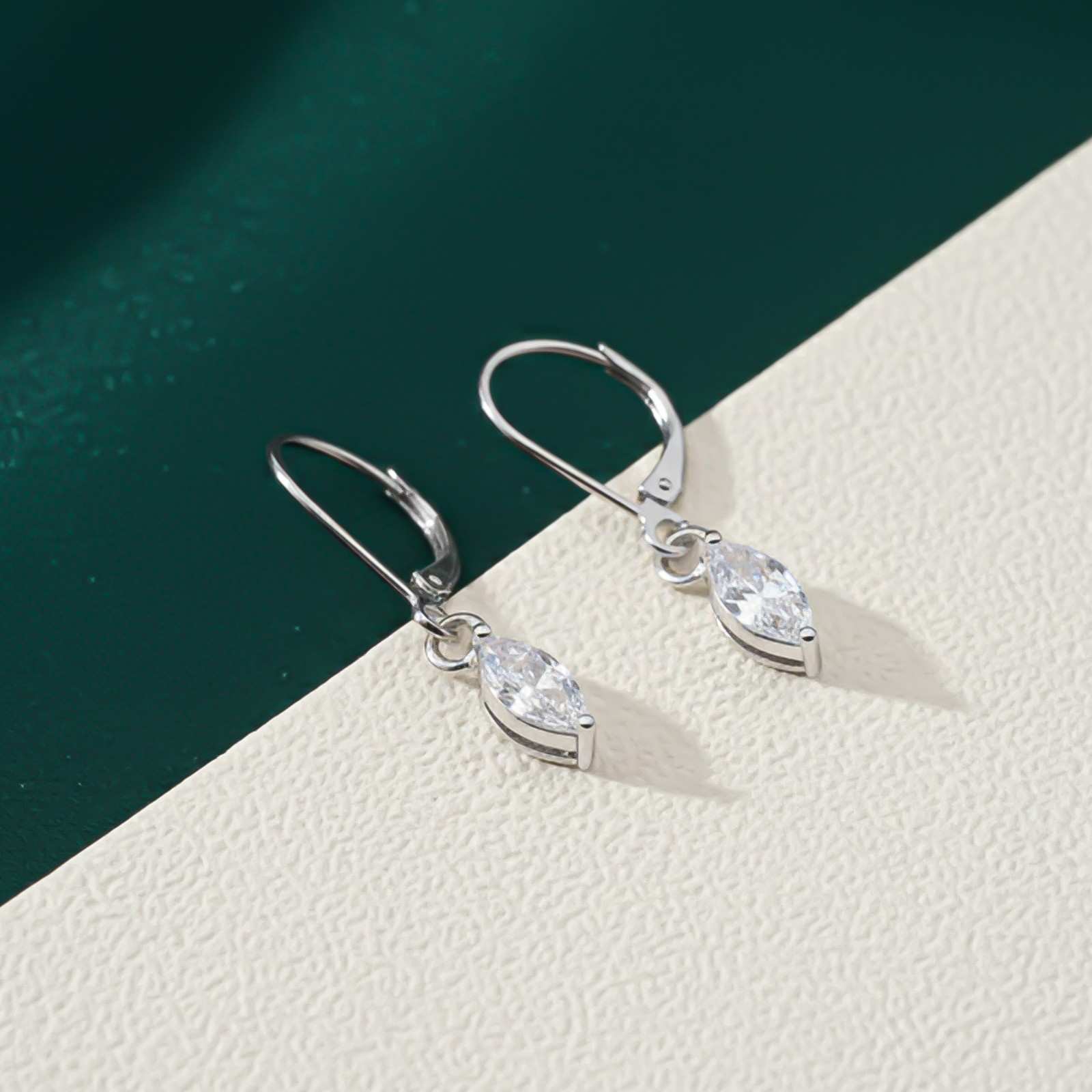 Silver Marquise Drop Hoop Earrings